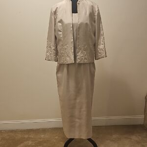 Positive Attitude Women’s Vintage 2pc Cream Dress/Gown with Sequin Jacket Sz 14